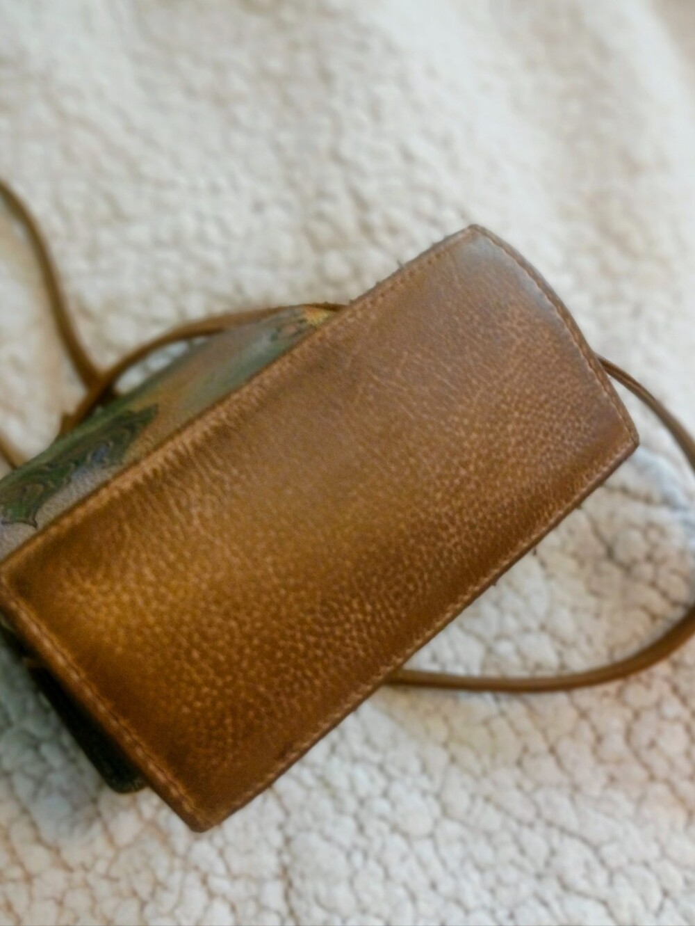 Anuschka Multicolor Peacock Feather & Floral Leather Crossbody Purse Very Good - Picture 9 of 15